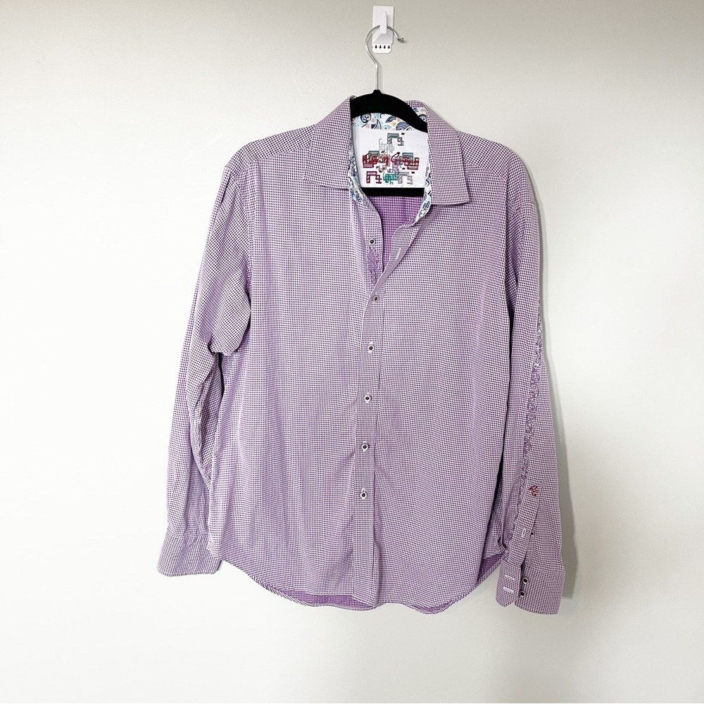 Robert Graham purple houndstooth pattern button‎ up men’s large